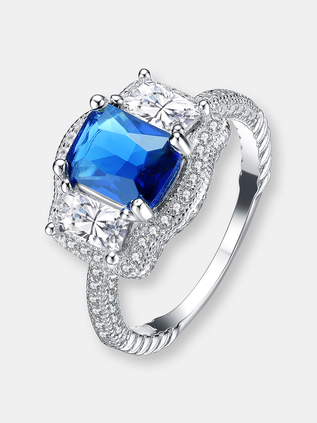 Sterling Silver Ocean Blue Cubic Zirconia Solitaire Ring