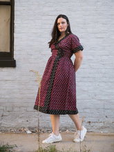 Load image into Gallery viewer, Sara Kimono Dress / Scarlet Red &amp; Black Contrast Cotton