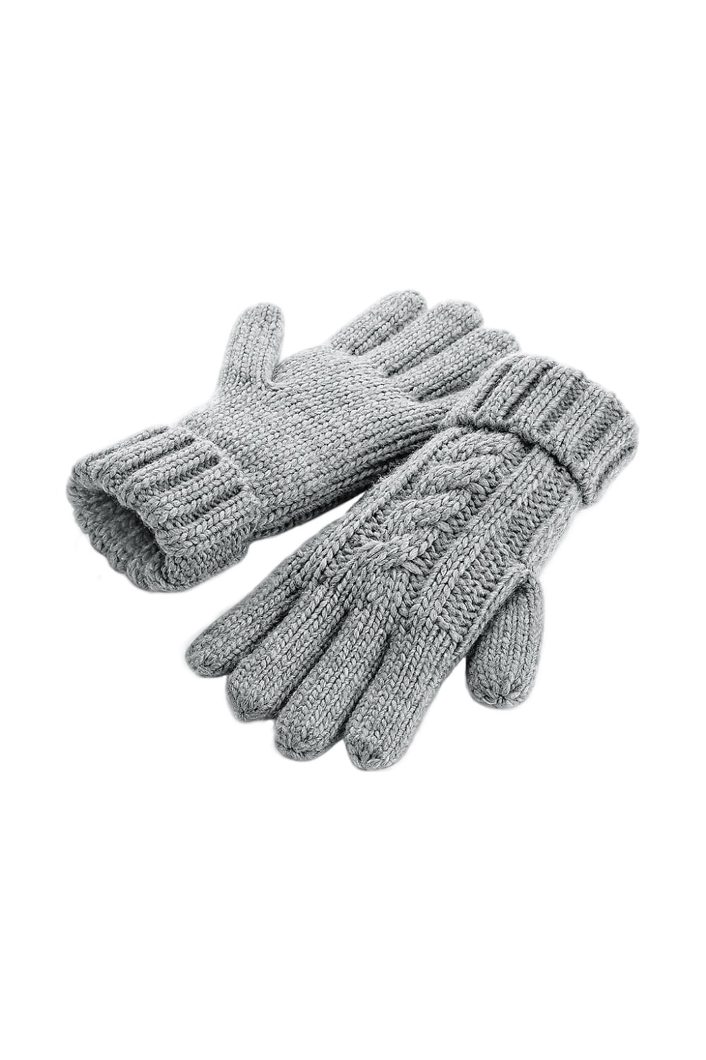 Cable Knit Melange Gloves - Light Gray