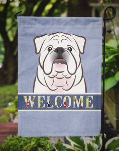 11 x 15 1/2 in. Polyester White English Bulldog  Welcome Garden Flag 2-Sided 2-Ply
