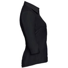Load image into Gallery viewer, Russell Collection Ladies 3/4 Sleeve Poly-Cotton Easy Care Fitted Poplin Shirt (Black)