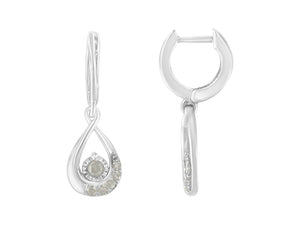 .925 Sterling-Silver 1/5 cttw Miracle-Set Round Diamond Drop And Dangle Hoop Earring