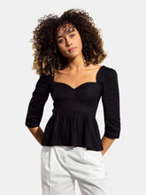Load image into Gallery viewer, Esme Sweetheart Top / Black Stretch Linen