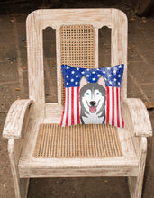 Load image into Gallery viewer, 14 in x 14 in Outdoor Throw PillowAmerican Flag and Alaskan Malamute Fabric Decorative Pillow