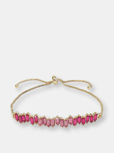 Pink Facet Baguette Crystal Metal Pull Tie Bracelet