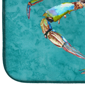 14 in x 21 in Blue Crab on Teal Dish Drying Mat