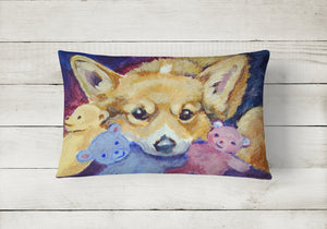 12 in x 16 in  Outdoor Throw Pillow Corgi with all the toys Canvas Fabric Decorative Pillow