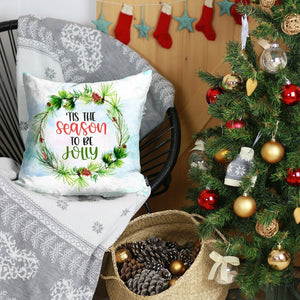 Decorative Christmas Themed Single Throw Pillow Cover 18" x 18" White & Green Square For Couch, Bedding