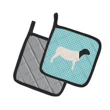 Load image into Gallery viewer, Dorper Sheep Blue Check Pair of Pot Holders