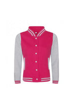 Load image into Gallery viewer, AWDis Womens/Ladies Girlie Varsity Jacket (Hot Pink/Heather Grey)