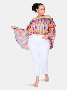 Bright Stripe Brittney Off The Shoulder Bell Sleeve Top