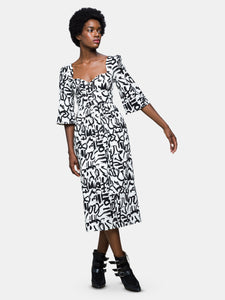 Suzan Dress / Milk + Black Brushstroke Cotton