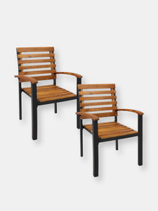 Julian Set of 2 Acacia Wood and Steel Outdoor Patio Armchairs