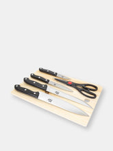 Load image into Gallery viewer, Essentials Series 5 Piece Stainless Steel Knife Set with All Natural Wood Cutting Board