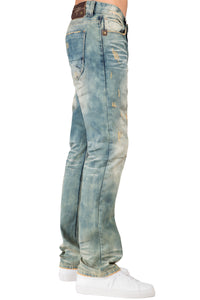 Men's Slim Straight Premium Denim Jeans Distressed Clouded Blue