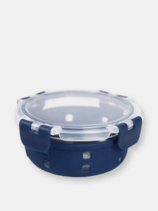 Michael Graves Design Round 13 Ounce High Borosilicate Glass Food Storage Container with Plastic Lid, Indigo