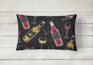 12 in x 16 in  Outdoor Throw Pillow Red and White Wine on Black Canvas Fabric Decorative Pillow