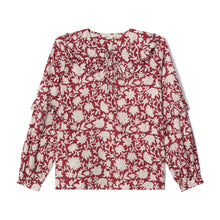 Load image into Gallery viewer, Betsy Blouse Burgundy Dahlia Block Print