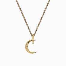 Load image into Gallery viewer, 14k Yellow Gold Vermeil Diamond Moon Necklace