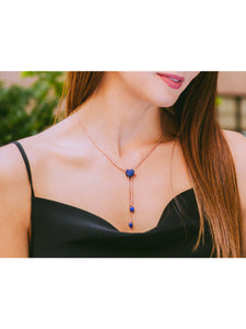Luv Me Lapis Adjustable Heart Necklace In 14K Rose Gold Plated Sterling Silver