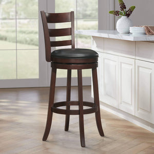 Quill Dark Cherry Full Back Wood Frame Swivel Bar Stool With Faux Leather Seat