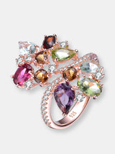 Load image into Gallery viewer, Sterling Silver Rose Gold Plated Multi Colored Cubic Zirconia Bypass Ring