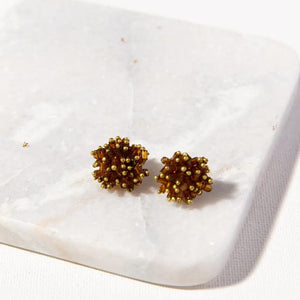 Amber Glass And Brass Cluster Earrings
