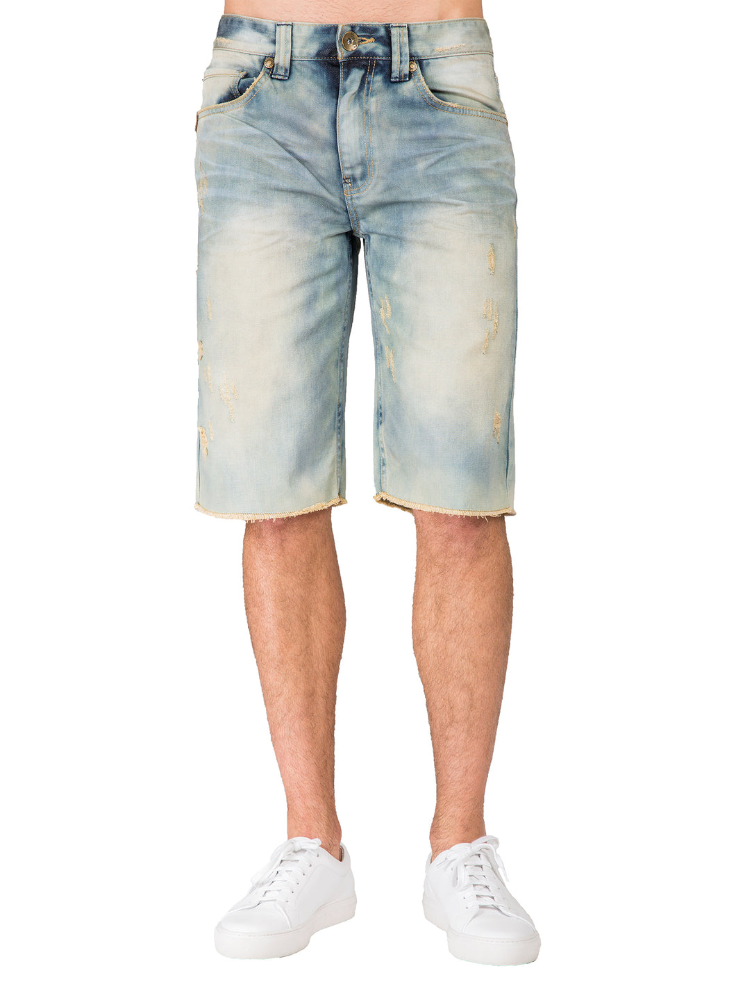 Men's Premium Denim Shorts Fit Light Blue Khaki Tinted 13