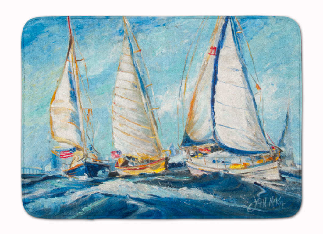 19 in x 27 in Roll me over Sailboats Machine Washable Memory Foam Mat