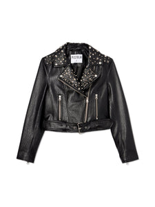 Tracy Embellished Faux Leather Moto Jacket