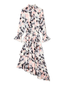 Rania Chiffon Smock Neck Asymmetrical Maxi Dress