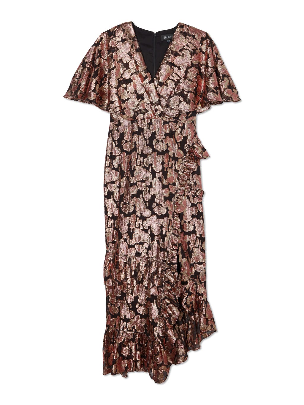 Rose Fringe Applique Silk Blend Midi Dress