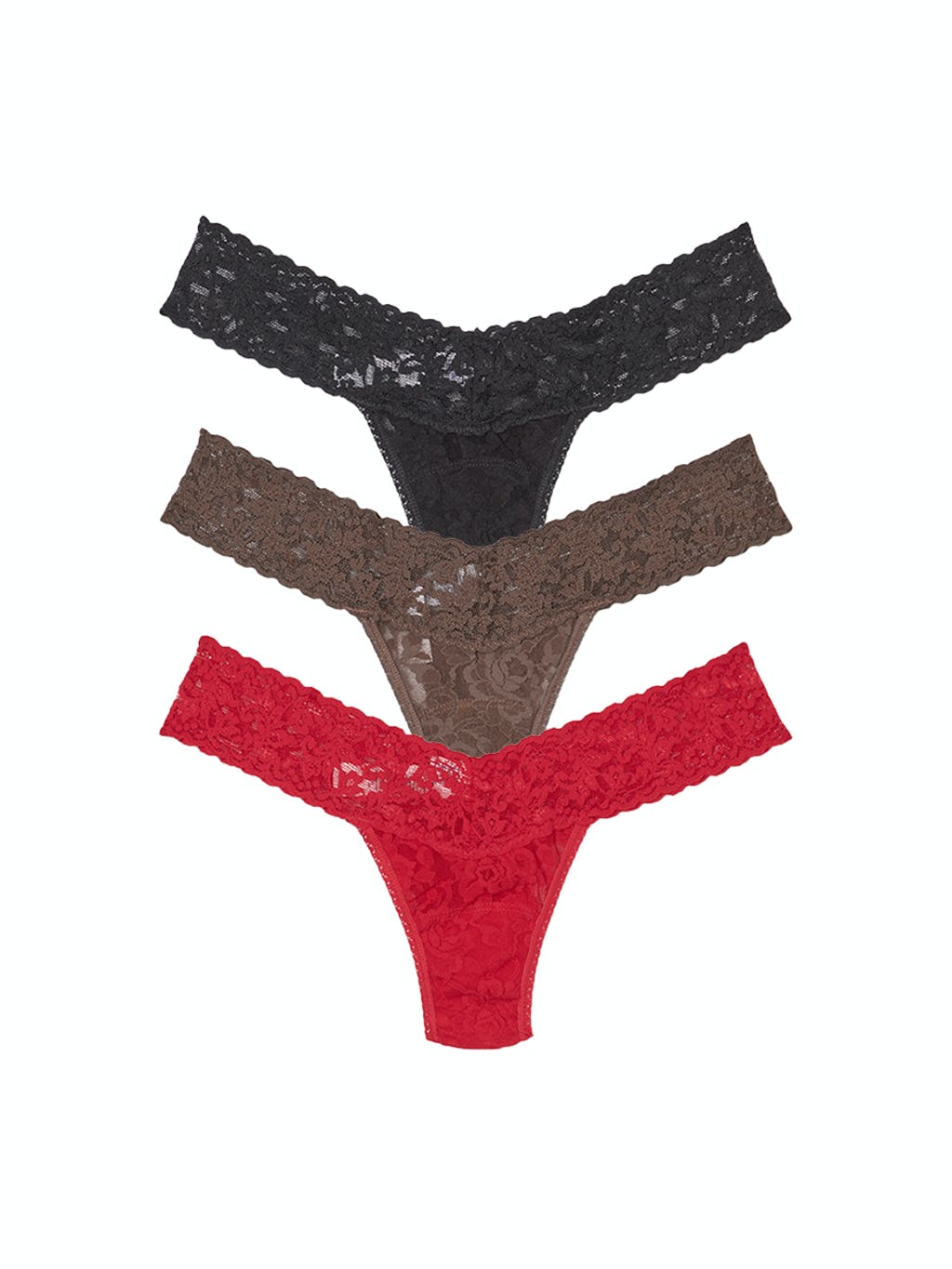 Low Rise Thong 3-Pack: Black, Cappuccino & Red