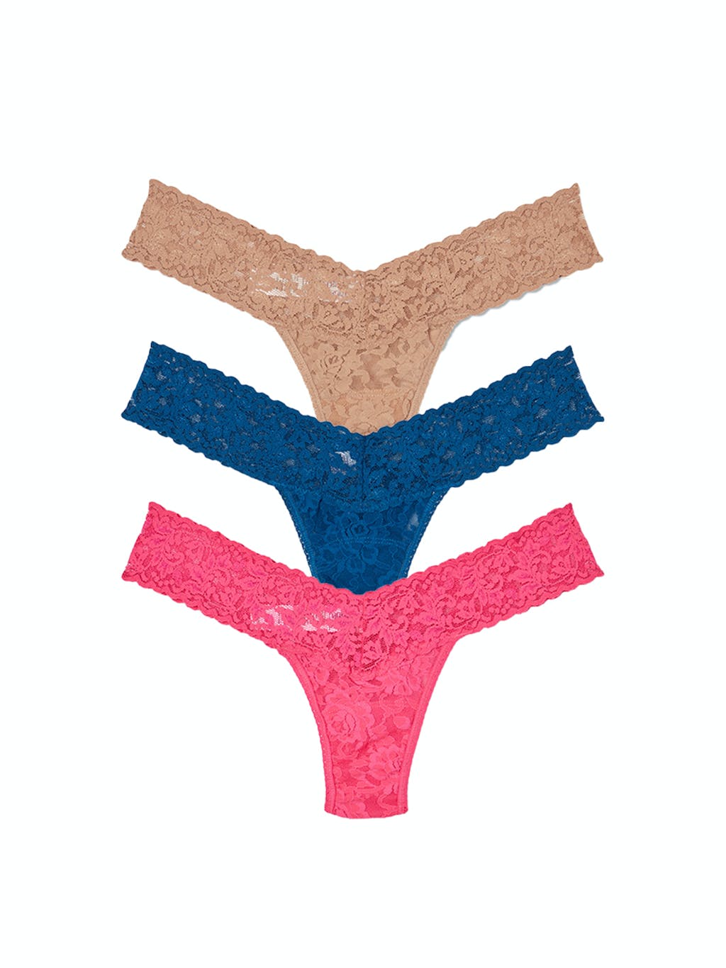 Low Rise Thong 3-Pack: Suntan, Oxford Blue & Flamboyant Pink
