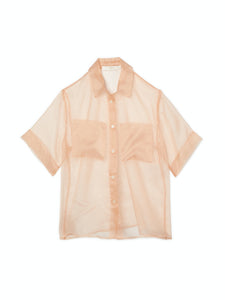 Lambada Short Sleeve Sheer Button-Up Top