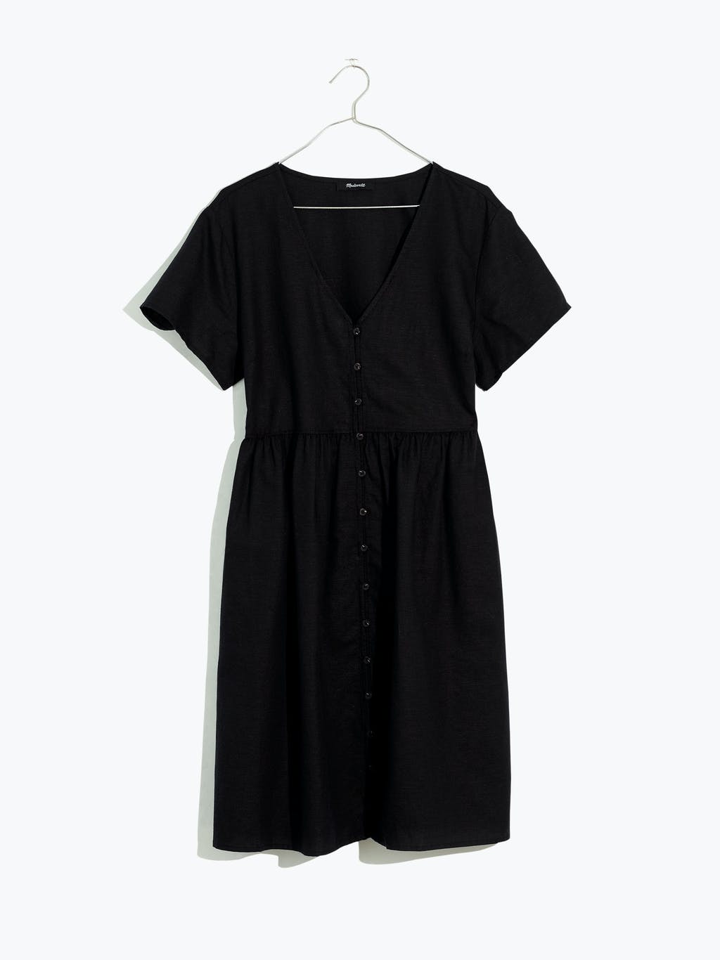 Linen Blend V-Neck Button Front Mini Dress