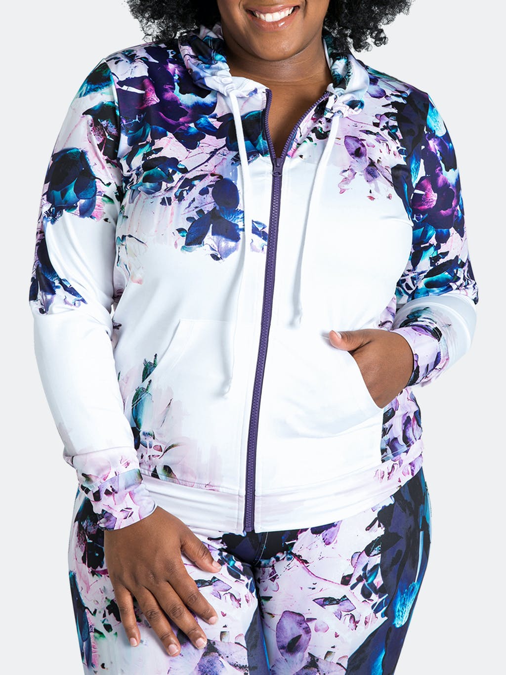 Plus Size Caci Floral Print Activewear Tracksuit Hoodie Jacket