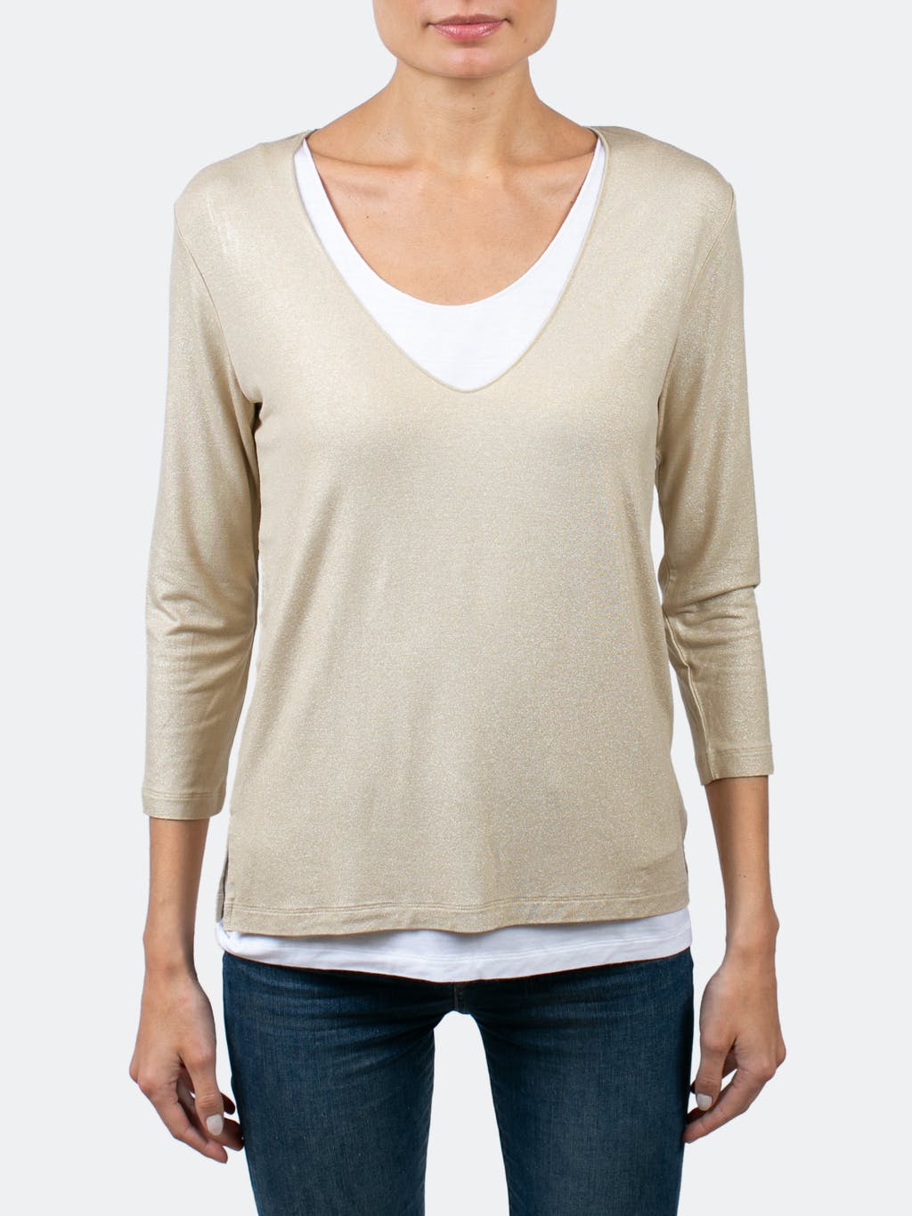 Silk Touch 3/4 Double Layer V-Neck