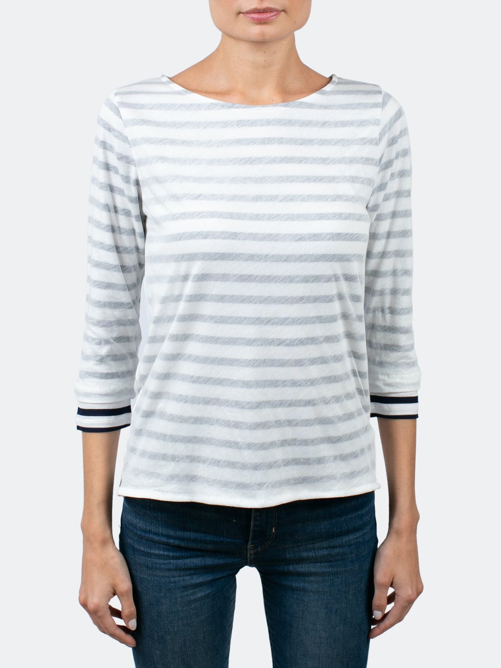 Striped Double Layer 3/4 Sleeve Boatneck Tee