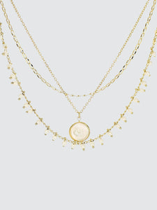 White Circle Pendant 3 Row Necklace