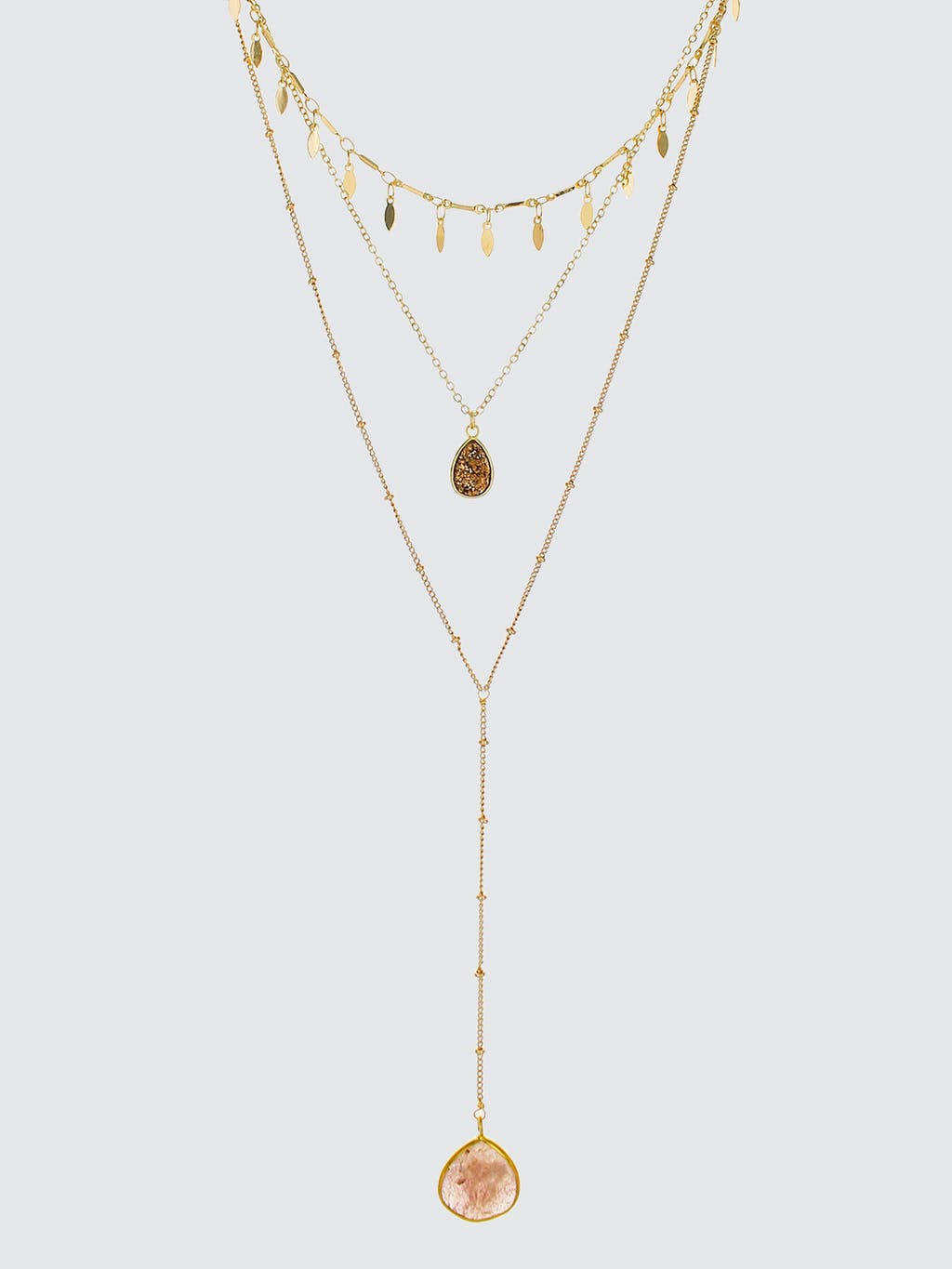 Peach Stone Layered Y-Necklace