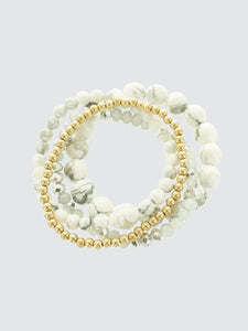 White & Gold Beaded Stretch Bracelet Set