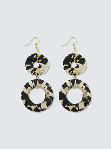 Leopard Fabric Circle Linear Earrings