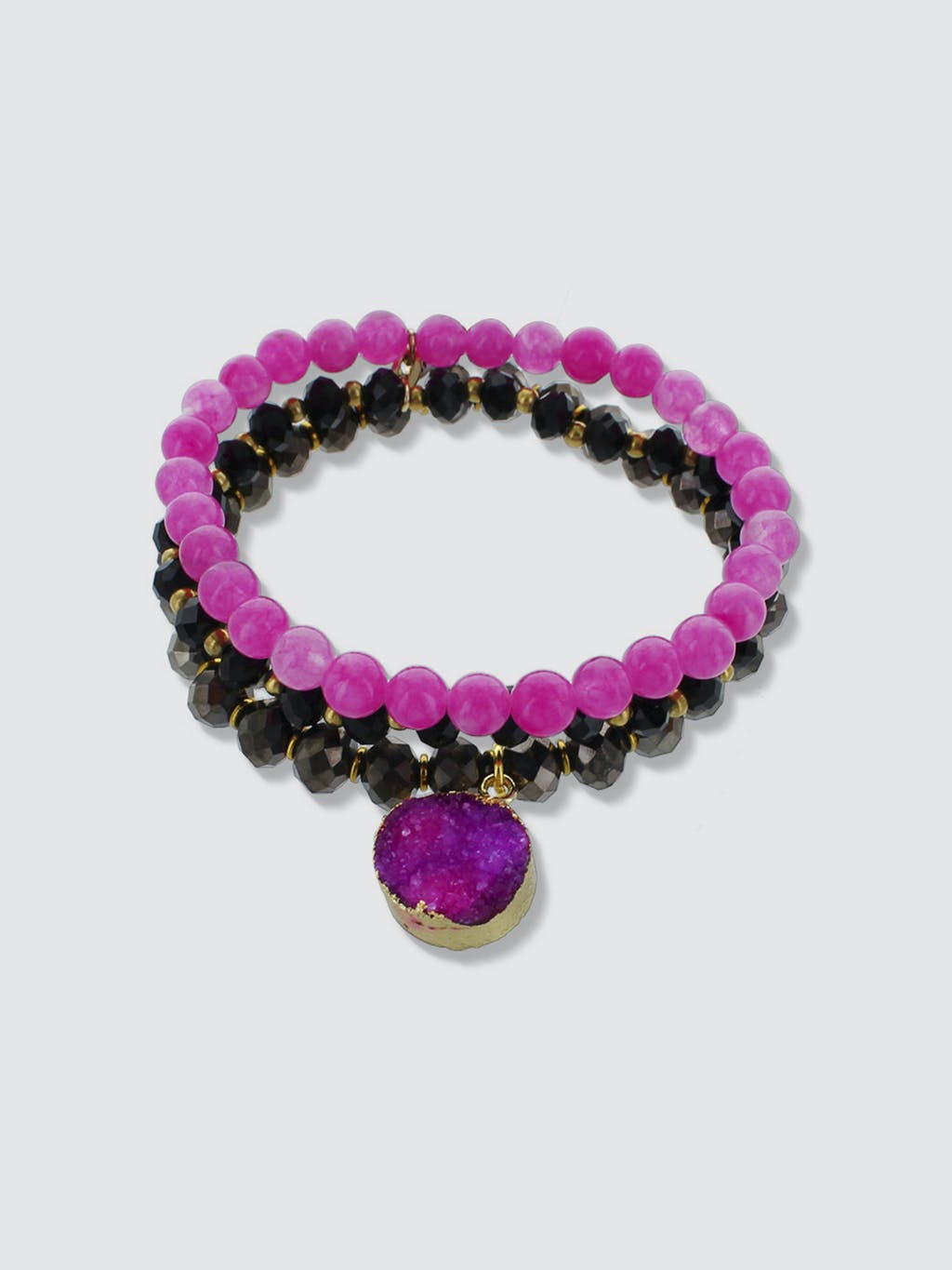 Crystal Beads And Druzy Stone Stretch Bracelets