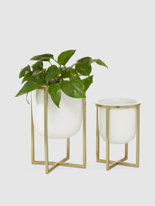 Gold and White Planters, Set of 2