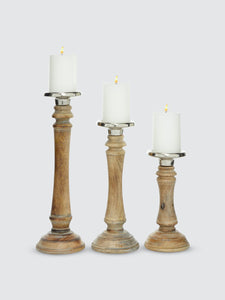 Wooden Candleholders, Set Of 3