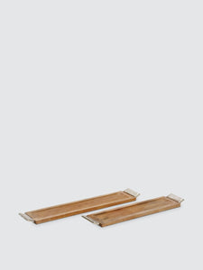 Wood & Aluminum Long Trays, Set Of 2