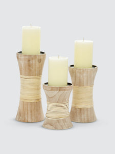 Carved Wooden Tapered Candle Holders, Set Of 3