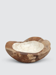 Abstract Teak and Capiz Shell Decorative Bowl