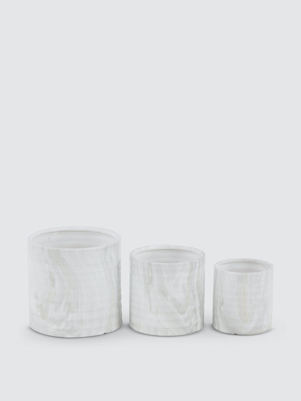 Marble Cylindrical Ceramic Planters, Set Of 3